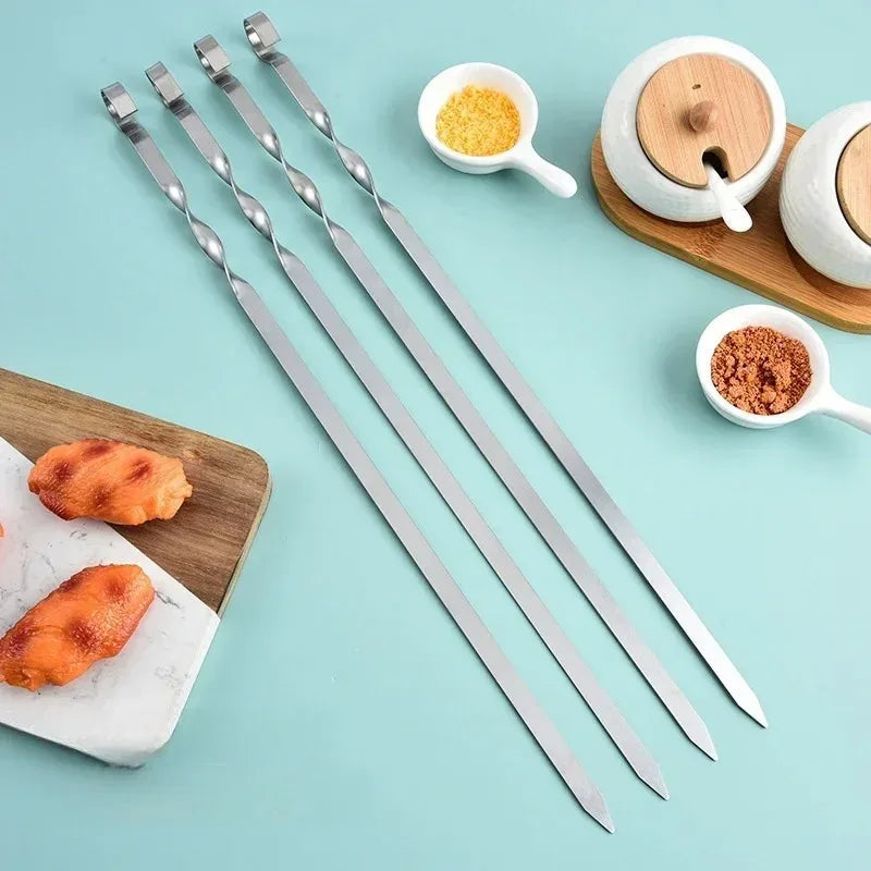 Espeto para churrasco de 50cm, 6 peças, aço inoxidável, varas largas, garfo plano para churrasco, acampamento ao ar livre, piquenique, utensílio para churrasco, acessórios de cozinha
