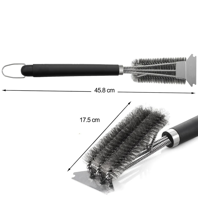 Escova de aço para churrasco, grelha e raspador, escova de limpeza de churrasco, ferramentas perfeitas, escova de limpeza de grelha, acessórios ideais para churrasco, antiaderente