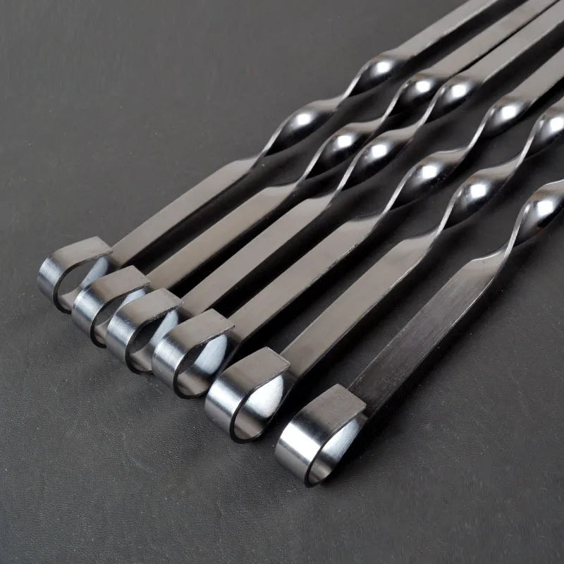Espeto para churrasco de 50cm, 6 peças, aço inoxidável, varas largas, garfo plano para churrasco, acampamento ao ar livre, piquenique, utensílio para churrasco, acessórios de cozinha