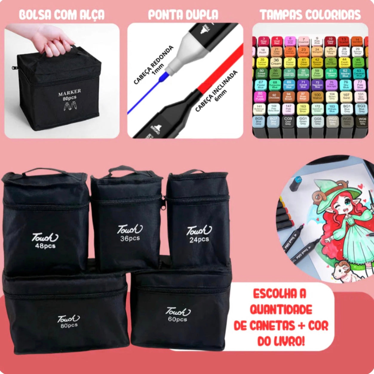 Kit Bobbie Goods com 100 Páginas + BRINDE - Livro de Colorir + Canetas Dupla Face