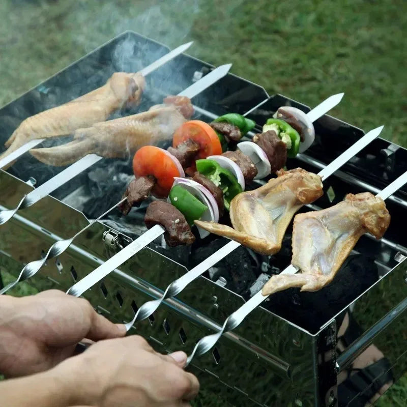 Espeto para churrasco de 50cm, 6 peças, aço inoxidável, varas largas, garfo plano para churrasco, acampamento ao ar livre, piquenique, utensílio para churrasco, acessórios de cozinha