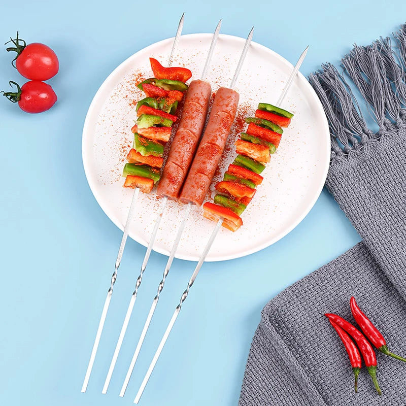 Espeto de churrasco de aço inoxidável, espetos reutilizáveis de kebab para acampamento ao ar livre, ferramentas de piquenique, ferramentas de cozinha, 10/15 peças