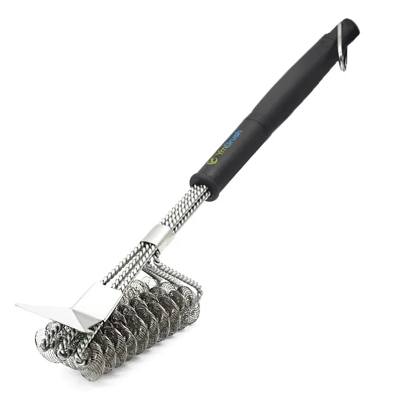Escova de aço para churrasco, grelha e raspador, escova de limpeza de churrasco, ferramentas perfeitas, escova de limpeza de grelha, acessórios ideais para churrasco, antiaderente