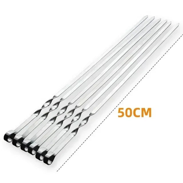 Espeto para churrasco de 50cm, 6 peças, aço inoxidável, varas largas, garfo plano para churrasco, acampamento ao ar livre, piquenique, utensílio para churrasco, acessórios de cozinha