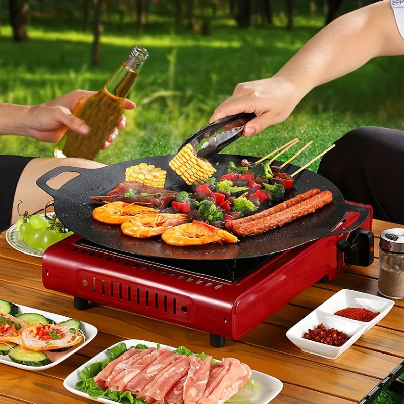 Grelha pan coreano redonda antiaderente placa de churrasco churrasqueira ao ar livre viagem acampamento frigideira acessórios de churrasco cozinha supplie