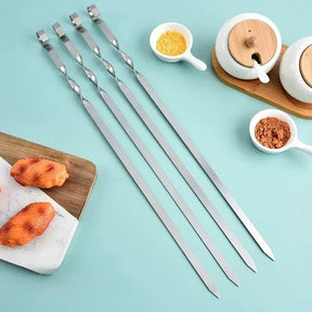 Espeto para churrasco de 50cm, 6 peças, aço inoxidável, varas largas, garfo plano para churrasco, acampamento ao ar livre, piquenique, utensílio para churrasco, acessórios de cozinha
