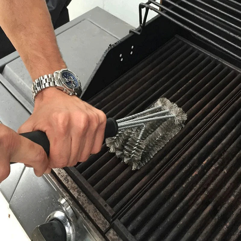 Escova de aço para churrasco, grelha e raspador, escova de limpeza de churrasco, ferramentas perfeitas, escova de limpeza de grelha, acessórios ideais para churrasco, antiaderente