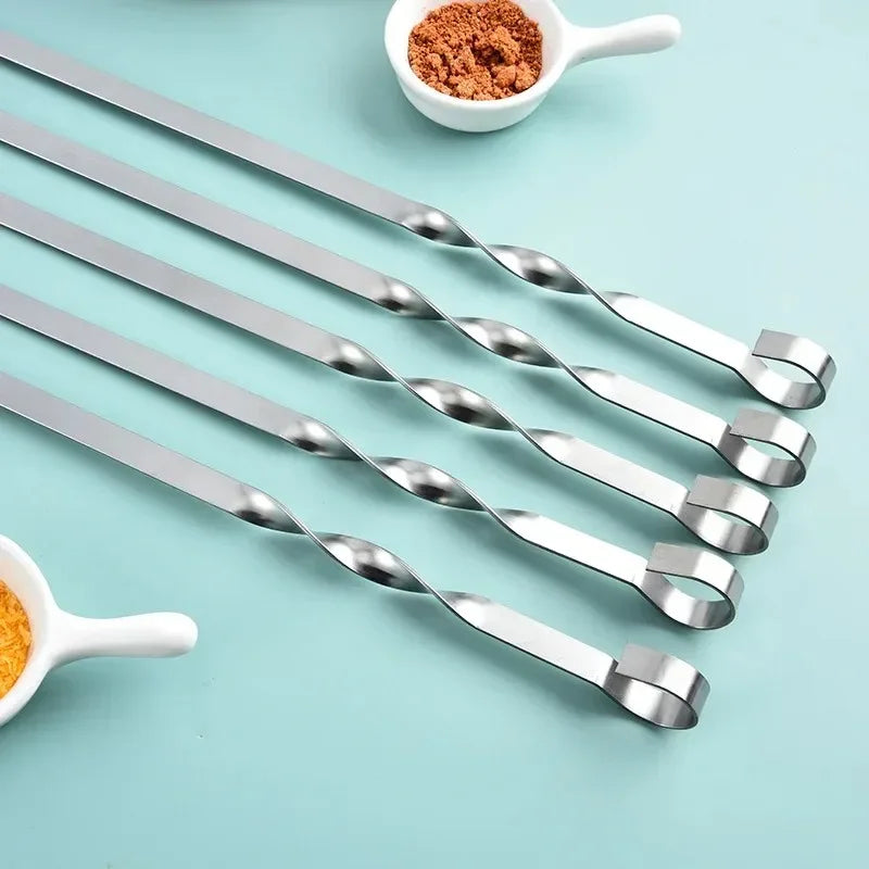 Espeto para churrasco de 50cm, 6 peças, aço inoxidável, varas largas, garfo plano para churrasco, acampamento ao ar livre, piquenique, utensílio para churrasco, acessórios de cozinha