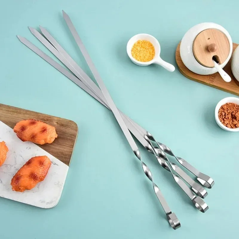 Espeto para churrasco de 50cm, 6 peças, aço inoxidável, varas largas, garfo plano para churrasco, acampamento ao ar livre, piquenique, utensílio para churrasco, acessórios de cozinha